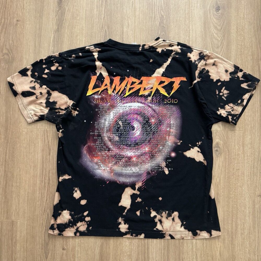 Adam Lambert Glam Nation Tour 2010 Bleached Tie Dye Band T Shirt L Double Sided - Picture 3 of 8